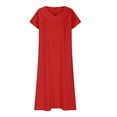 thumbnail image 5 of OSOLU Solid Color Linen Dresses For Women Flowy V-Neck Short Sleeve Maxi Dress Lightweight Summer Beach Vacation Dresses Breathable Hawaiian Flowy Sundress, 5 of 6