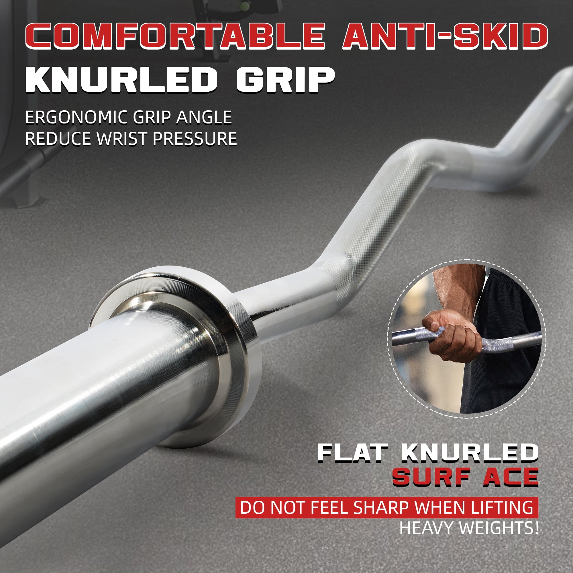 Signature Fitness Olympic Curl Bar, 4FT Alloy Steel Barbell with 2IN Sleeves, Silver Finish for Bicep and Tricep Training