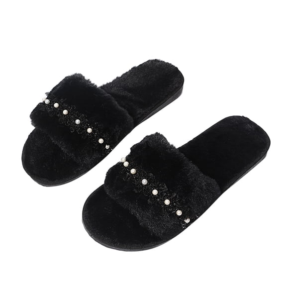 Aayomet House Slippers Casual Women's Slip Shoes Fashion Flock Lace Slippers Toe On Round Women's slipper,Black 8.5