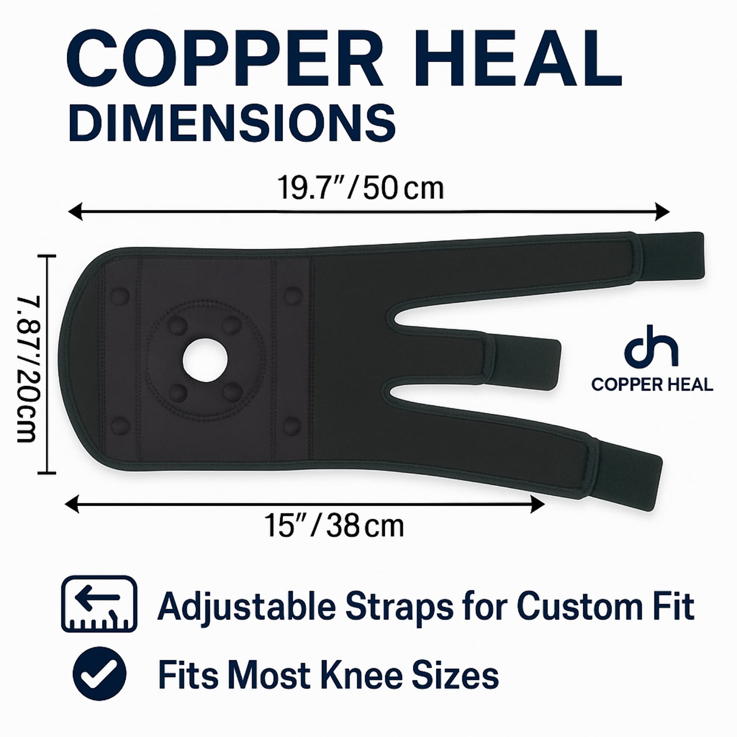 COPPER HEAL Magnetic Knee Brace – Copper-Infused Compression Sleeve for Pain Relief, Support  Recovery – Adjustable Knee Brace for Men  Women