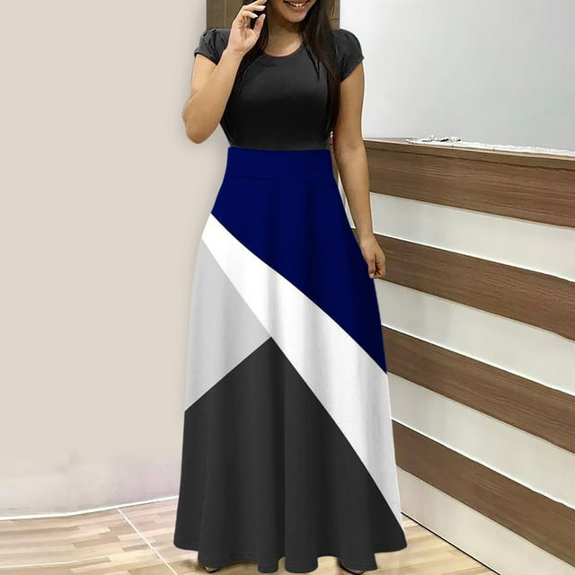 SMihono Robe Maxi Bohème d'Été pour Femmes Grande Taille Robe d'Été Colorée à Imprimé Floral Manches Courtes Robes de Plage Décontractées Maxi Robe de Plage
