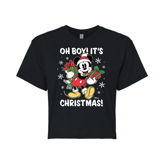 Disney - Oh Boy Its Christmas - Juniors Cropped Cotton Blend T-Shirt