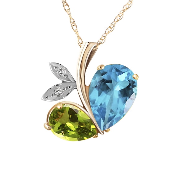 Galaxy Gold 14K Solid Yellow Gold 18" Modern Heart Necklace with 5.26 CTW Natural Blue Topaz, Peridot, and Diamonds, 14"-24" Sizes, Symbol of Calm and Renewal