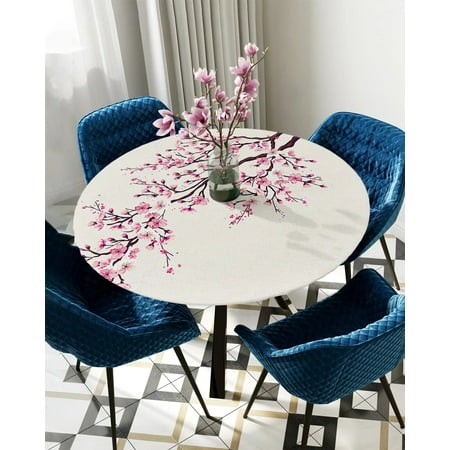 

Tablecloth Round Fitted Japanese Style Sakura Elastic Edged Table Cover Protector Cloth Waterproof Polyester Rectangle 50 -54