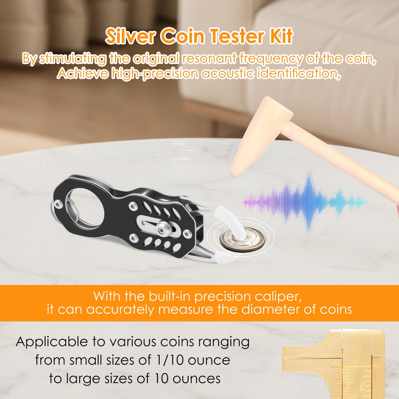 Pocket Coin Tester Kit Portable Gold and Silver Coin Ping Testing Integrate Acoustic Magnetic and Dimensional Detection