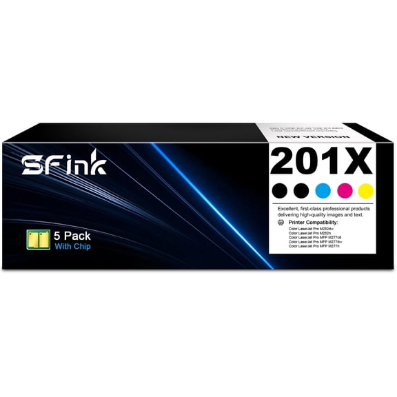 201X Toner Cartridges Compatible for HP201X CF400X CF401X CF402X CF403X for LaserJet M252dw M252n M277c6 M277dw M277n Printer (5-Pack 2Black Cyan Yellow Magenta )