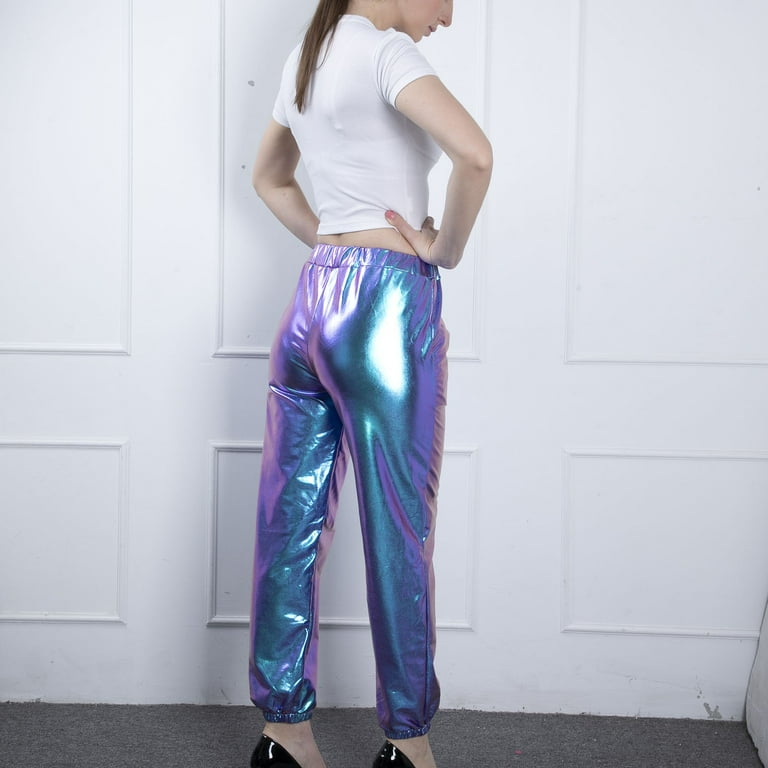 holographic shiny joggers womens