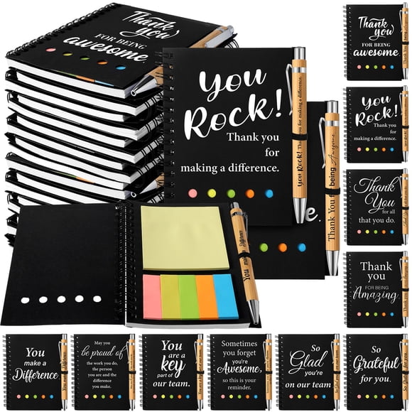 Zhanmai 30 Sets 2025 Inspirational Spiral Notebook Thank You Gift Small Pocket Notepad with Motivational Bamboo Pens Colored Sticky Index Tabs for Te
