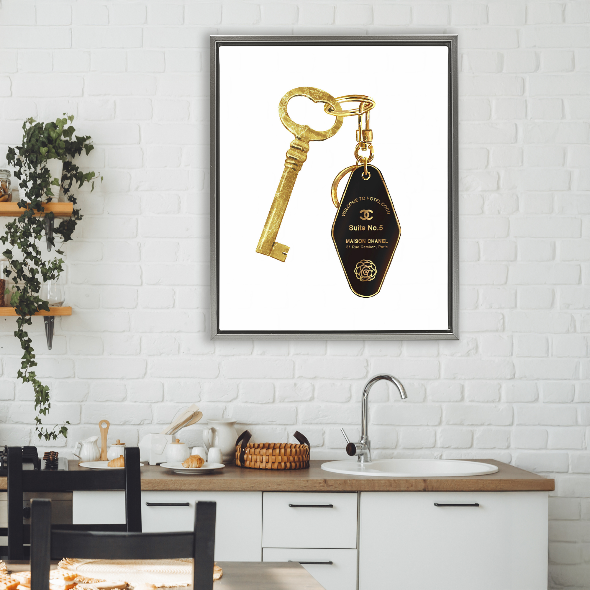 Luxury Fashion Key Gray Framed Floater Canvas Wall Art, design by Ziwei Li