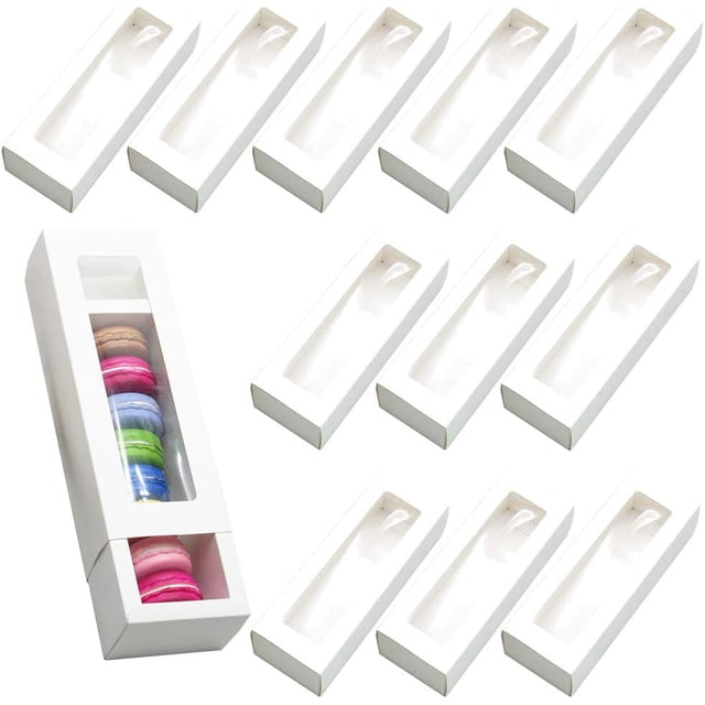 Caja de macarrones TUNC Caja de galletas de 12 piezas con ventana blanco