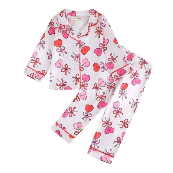 Piomll Outfit Sets for Girls Long Sleeve Pajama Heart Print Sleepwear Cozy 2 Pcs Home Wear Athletic Clothes