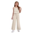 thumbnail image 4 of Doomiva 2 Piece Summer Outfit Toddler Girls Solid Sleeveless Ruffle Cami Tops with Elastic Waist Wide Leg Pants Set White 100, 4 of 6