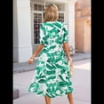 thumbnail image 4 of Vestido Floral con Escote en V para Mujer, Verano 2025, Moderno, Bohemio, Plisado, con Mangas Abullonadas. Verde XXL, 4 of 5