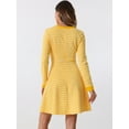 thumbnail image 4 of DARING DIVA Houndstooth Round Neck A-Line Elegant Plaid Dress L Yellow, 4 of 6