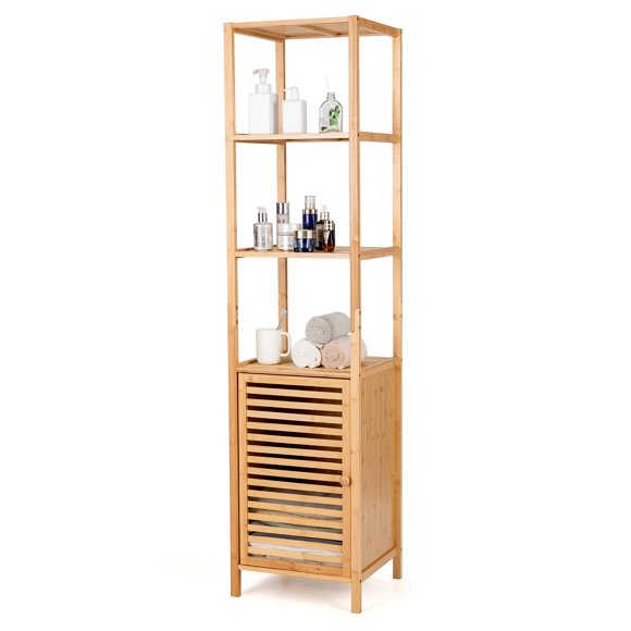 Giantex Armoire Haute en Bambou, Tour de Rangement Mince et Étroite Autoportante pour le Sol pour Salle de Bain, Salon Ou Cuisine