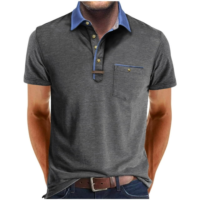 pstuiky camisetas de hombre, Camisa tipo blusa de manga corta con cuello vuelto y botones de color para hombre camisas casuales para hombre m