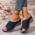 thumbnail image 4 of Dpityserensio Sandals for Women Women's Dressy Flat Sandals for Summer Beach Wedge Solid Color Peep-Toe Open-Toe Summer Slides, 4 of 9