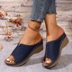 thumbnail image 4 of Sandalias de Cuña de las Mujeres de Color Sólido Peep Toe Abierto de Espalda Zapatillas de Mula con Cama de Pie Acolchada para la Playa de Verano, 4 of 9