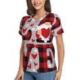 thumbnail image 2 of Xecao Buffalo Plaid Love And Gnome for Women's V-Neck T-Shirts-Elegant Half-Sleeve Tops Perfect for Summer-Small, 2 of 5