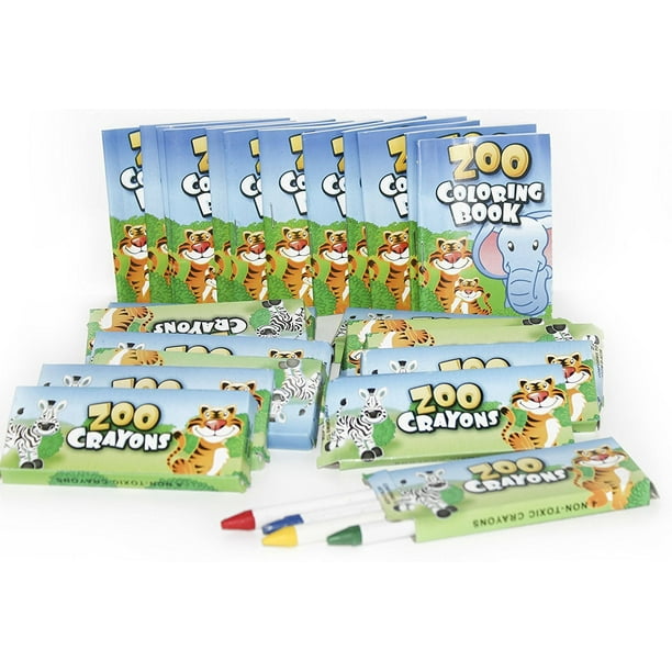 12 Sets Of Zoo Mini Coloring Books and Crayons - Zoo Animal Party Favors Sets In - Walmart.com ...