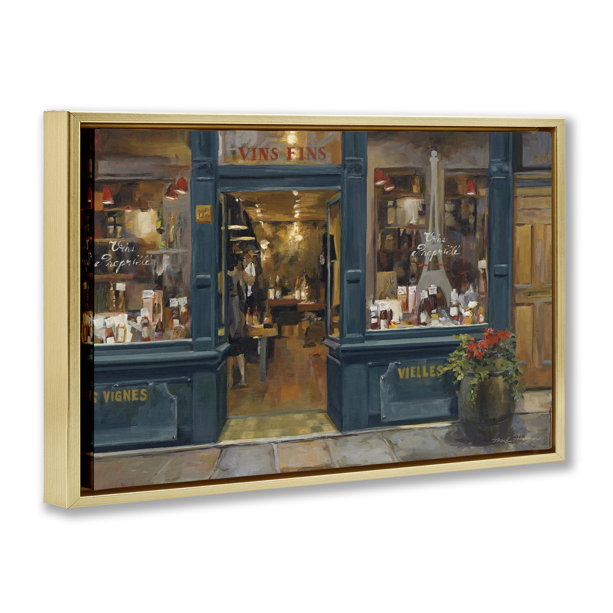 Stupell Industries Parisian Wine Shop Buildings & Architecture Painting Gold Floater Framed Canvas Art Print Wall Art, 31 x 21