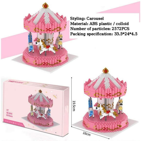 maskred Carousel Model Building Set Amusement Park Carousel Building Block Set Micro Blocks DIY Toys for Kids Adults