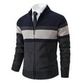 thumbnail image 2 of ZCFZJW Men's Cardigan Sweaters Full Zip Up Stand Collar Slim Fit Casual Striped Color Block Print Long Sleeve Knitted Sweater Tops Navy XXL, 2 of 4