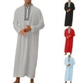 thumbnail image 3 of MYG Mens V Neck Long Sleeve Maxi Dress Full Length Casual Kaftan Robe Muslim Gown, 3 of 9
