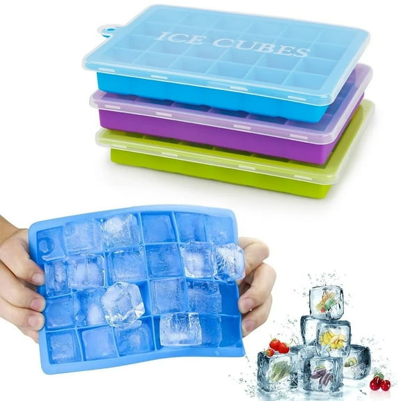 DISEN Silicone Ice Cube Trays with Lids for Freezer 3 Pack Mini 24 Cubes per Tray for Cocktail Whiskey Chocolate