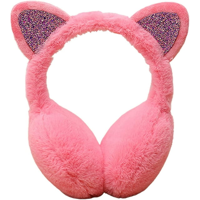 Couvre-oreilles en Fausse Fourrure Chaude d'Hiver Mignon pour Extérieur, Bandeau en Fourrure pour Femmes et Filles, Rose Rouge, Taille Unique