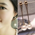 thumbnail image 2 of K-KED 18k Gold Plated Long Pearl Tassel Bar Drop Dangle Earrings For Womens Jewellery, 2 of 9