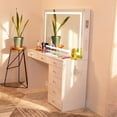 thumbnail image 4 of Boahaus Aria Vanity Desk with Mirror and Lights – 7 Drawer Makeup Vanity Table with Storage, Power Outlet and Speakers, 4 of 13