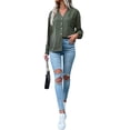 thumbnail image 4 of HUBERY Women Lapel V-neck Long Sleeves Pockets Single-Breasted Solid Color Top, 4 of 7