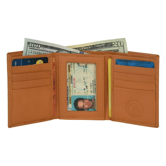 GASTROPOD Genuine Leather Mens Trifold Rfid Blocking Wallet with Id Window Mens Wallets Leather,Tan