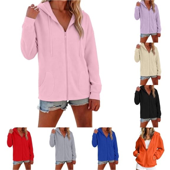 CAIVO Hoodies For Women Casual Zip Up Hoodie With Pockets Solid Color Long Sleeve Pullover Sweatshirt Workout Tops