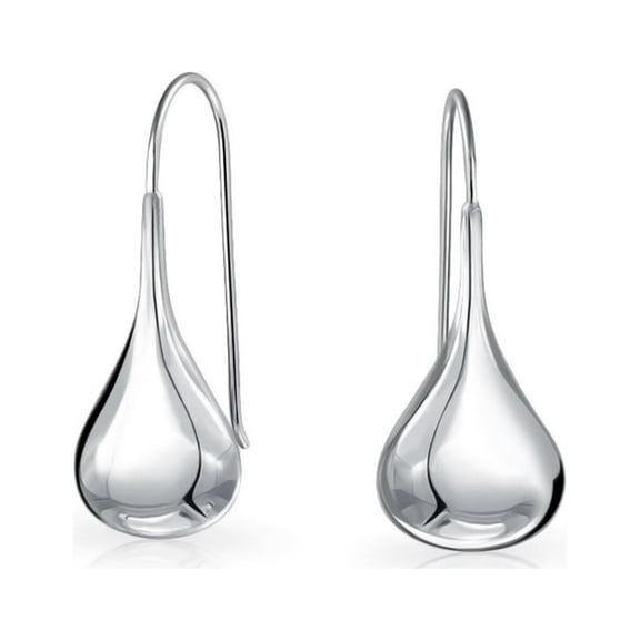 Simple Plain Puffed Teardrop Pear Shaped Rain Drop Earrings For Women Fishhook Threader 925 Sterling Silver More Sizes