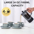 thumbnail image 4 of French Press Coffee Maker 34 oz/ 4 Cup Coffee Tea Press with Heat-resistant Borosilicate Glass 4-Level Filtration Systems Cold Brew Coffee Maker for Camping Travel Gifts Grey and Black, 4 of 6