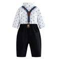 thumbnail image 6 of YWIYIUD Boys Suits 2 Pieces Toddler Boy Formal Gentleman Suits Short Shirt with Bowtie Suspender Pants Boy Gentleman Wedding Outfits Toddler Clothes Summer Short Sets Home Wear White 6-12 Months, 6 of 9