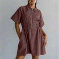 thumbnail image 2 of ZQUUVOU Women's Summer Dress Short Sleeve Comfortable Knee Length Outfit Daily Zip Collared Shirt Dress Coffee, 2 of 6