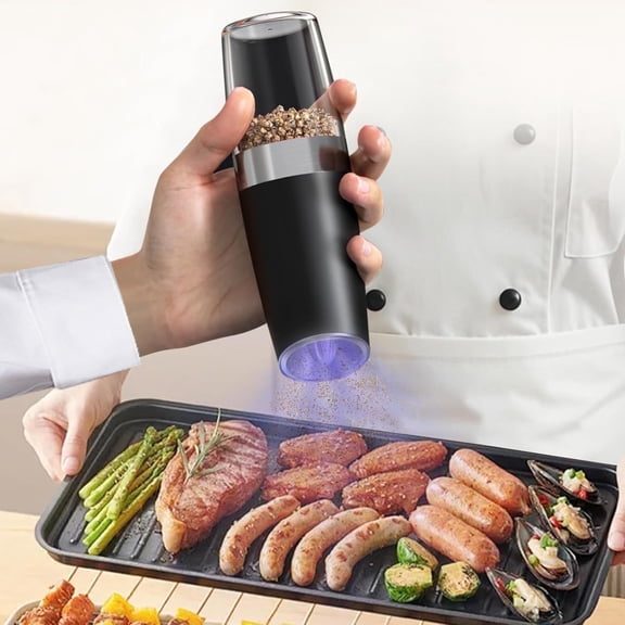 Dompilc Electric Pepper and Salt Grinder, Seasoning Mill，Adjustable Coarseness, with LED Light,One Hand Automatic Operation, Stainless Steel