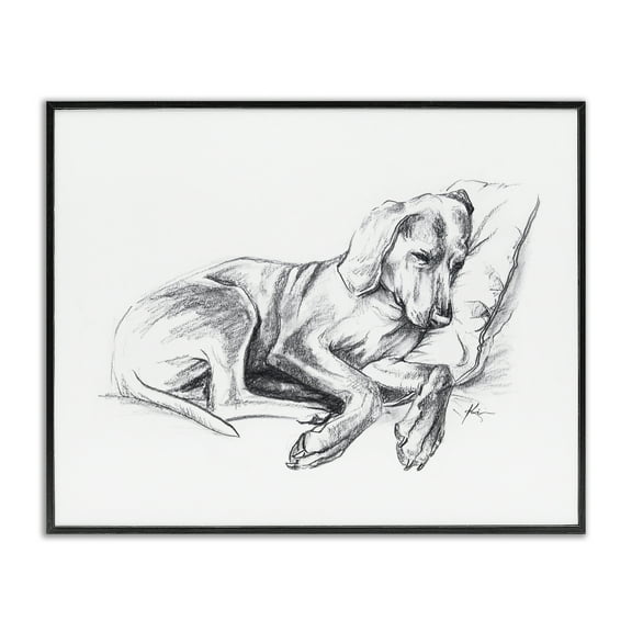Stupell Industries Napping Dog Drawing Animals Drawing Black Framed Art Print Wall Art, 14 x 11