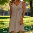 thumbnail image 4 of VEKDONE Womens Summer Mini Dresses Sleeveless V Neck Sundresses Casual Llightweight Solid Color Beach Dress for Vacation Party Coffee L, 4 of 6