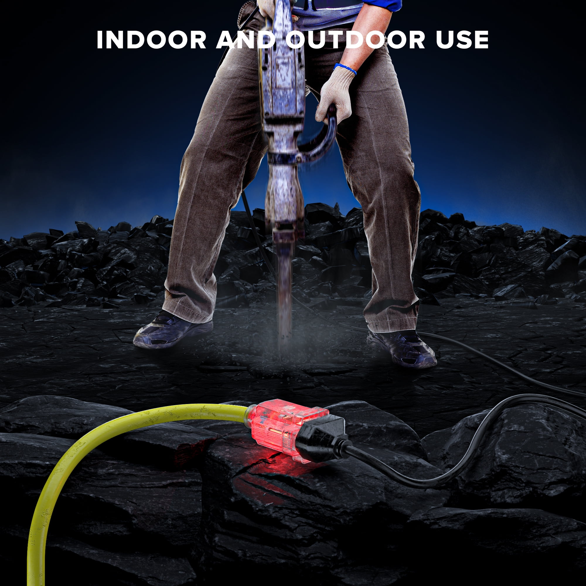 Extension Cord with Lighted Power Indicator l 30 Feet l (Yellow) 16 Gauge, SJTW, Heavy Duty Extension Cord