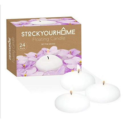 Stock Your Home 10 Hour Burning White Unscented Classic Floating Candles for Weddings, Parties, Special Occasions and Home Decorations (Set of 24)