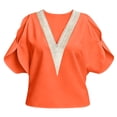 thumbnail image 6 of YVNAURA Women's Cold Shoulder Tops Summer Lace Trim V Neck Blouse Hollow Out Chiffon Shirt Trendy 2026 Loose Fit Short Sleeve Casual Tops for Women Going Out Date Night, Orange,S, 6 of 6