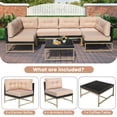 thumbnail image 6 of Outdoor Sofa Chairs Set, Patio Metal Furniture Set with Brown Cushions, 7 Piece Conversation Sofas with Corner Sofas, Armless Sofa and Coffee Table, for Backyard, Poolside, Deck, Balcony, 6 of 8