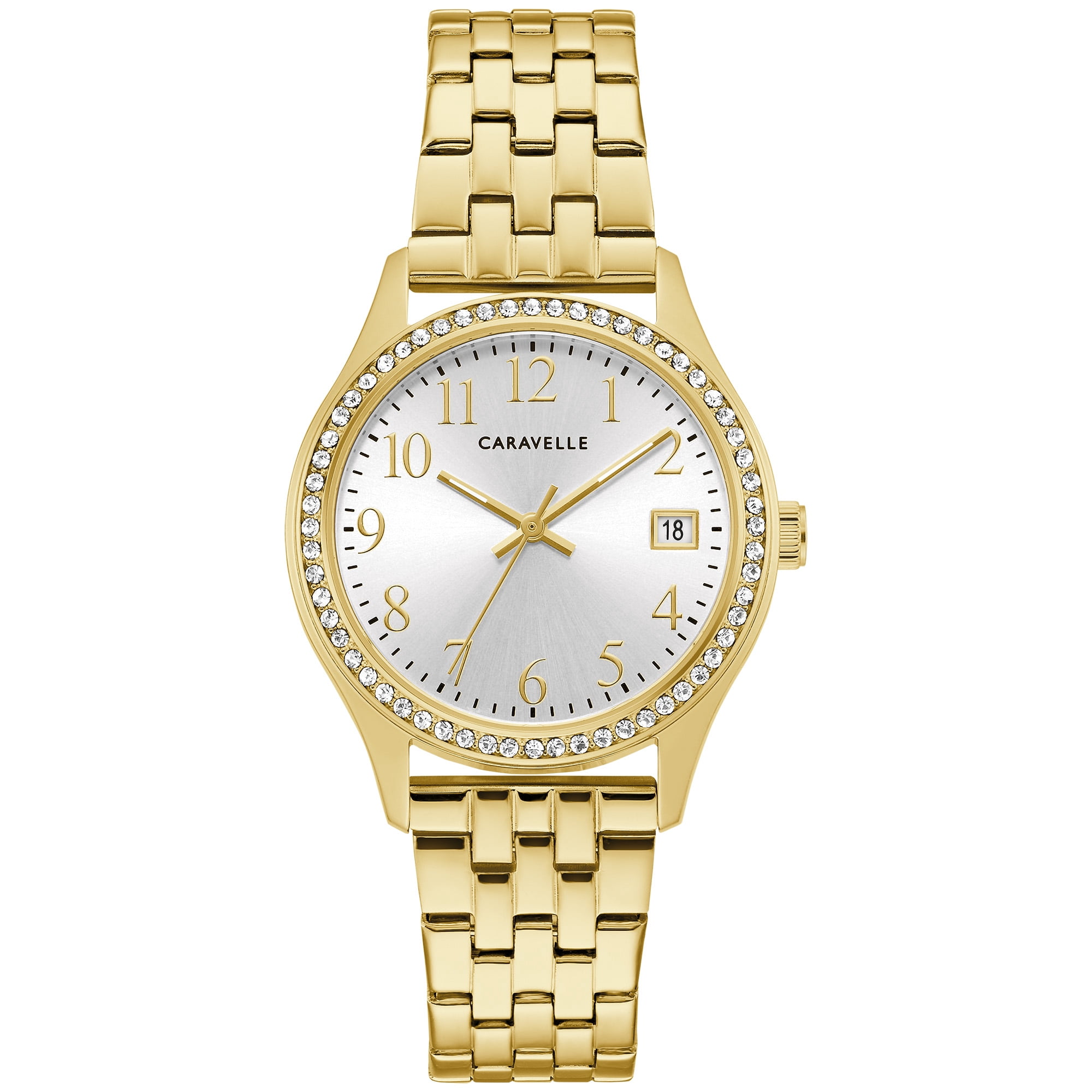 Caravelle by Bulova Women's Crystal Accented Gold-tone Stainless Steel Watch and Crystal Bracelet Box Set - 44X101
