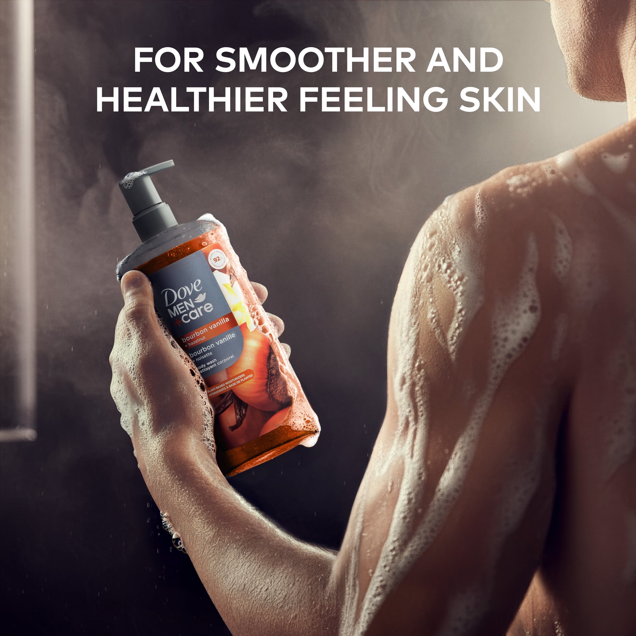 Dove Men+Care Moisturizing Body Wash for Men Bourbon Vanilla + Hazelnut Plant-Based Cleanser, 26 fl oz