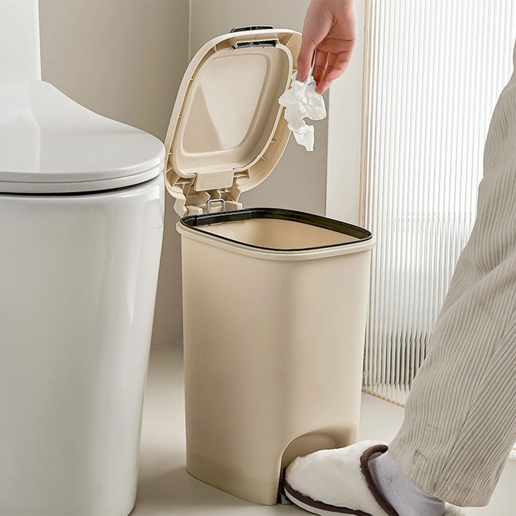lanema Modern Cream White 8L 10L 15L Foot Press Trash Can with Double Opening Paper Basket Box for Kitchen and Bathroom