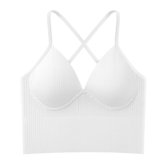 YODETEY Double-Strap Convertible Sports Bra - Women's Ruched Sports Bras Padded Workout Tops Medium Support Crop Tops Wireless High-Support Yoga Sports Bra